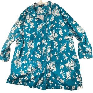Womens Plus Size‎ 40W Roamans 5X Blue Floral Print 3/4 Sleeve Blouse Top
